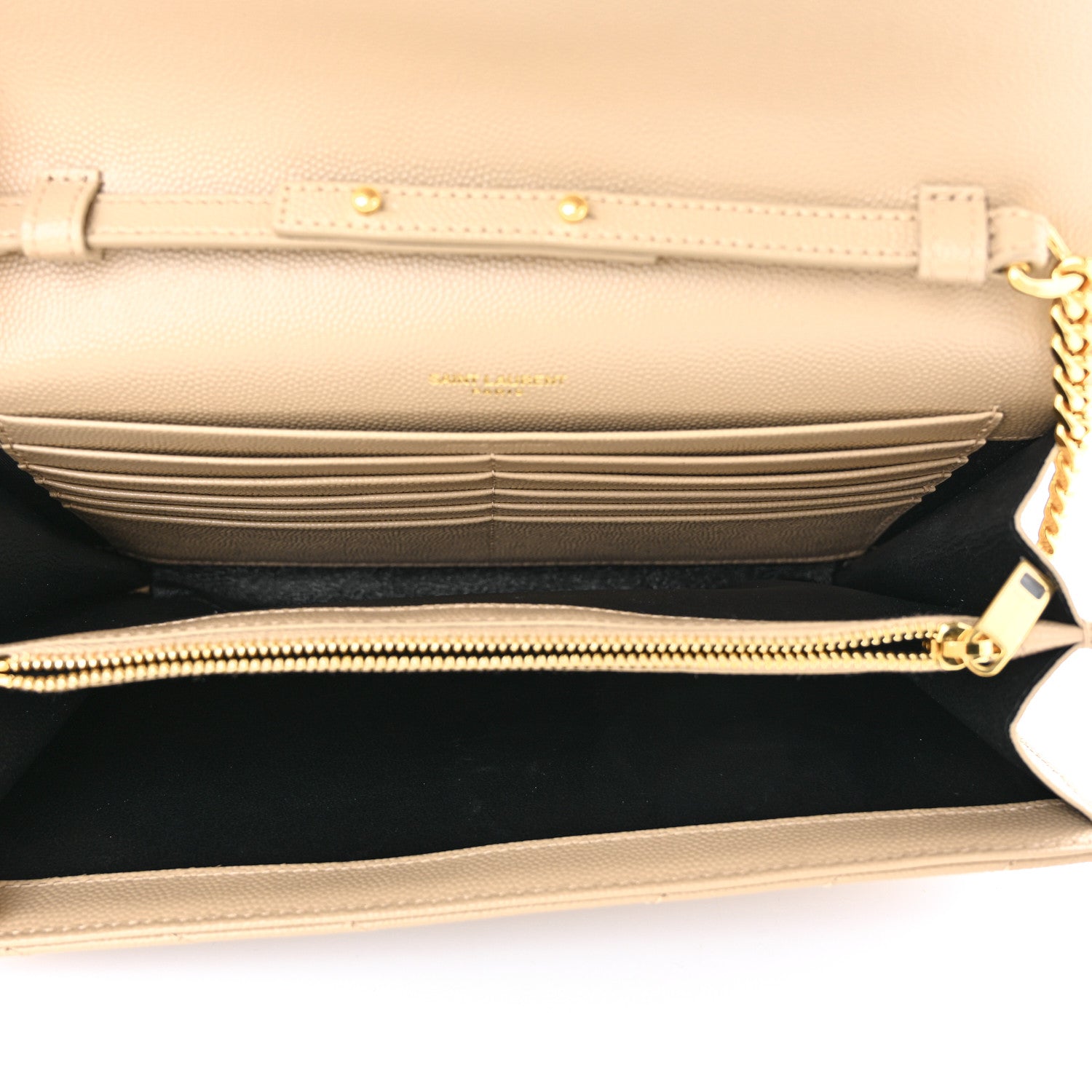 Saint Laurent Grain De Poudre Matelasse Chevron Monogram Chain Wallet Dark Beige 5 of 10