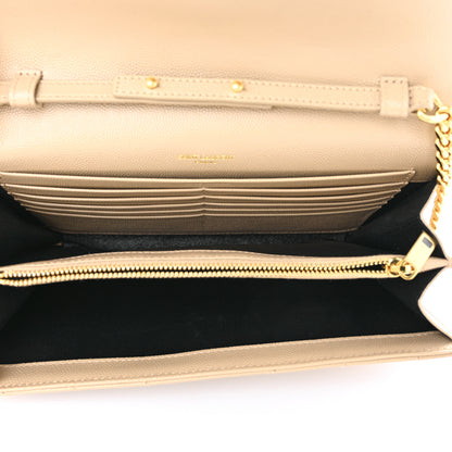Saint Laurent Grain De Poudre Matelasse Chevron Monogram Chain Wallet Dark Beige 5 of 10