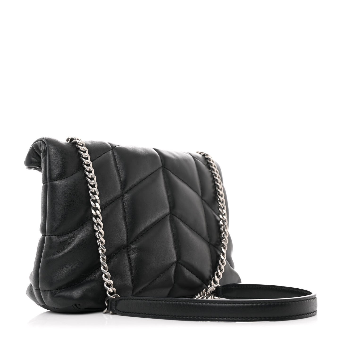 Lambskin Quilted Toy Loulou Puffer Monogram Chain Satchel Black