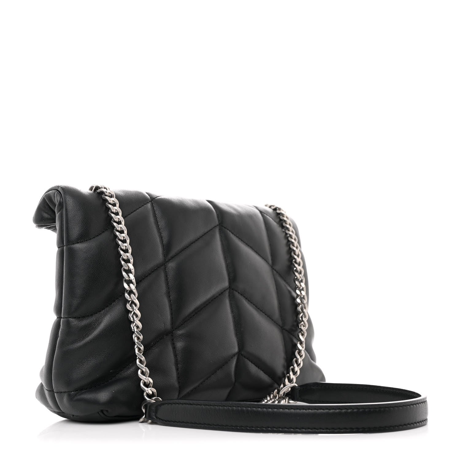 Saint Laurent Lambskin Quilted Toy Loulou Puffer Monogram Chain Satchel Black 3 of 11