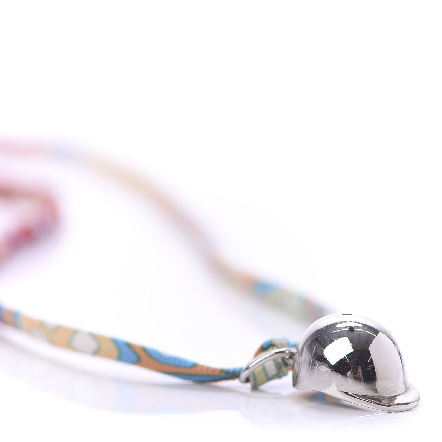 Hermes Palladium Silk Riding Helmet Pendant Necklace Multicolor 4 of 5