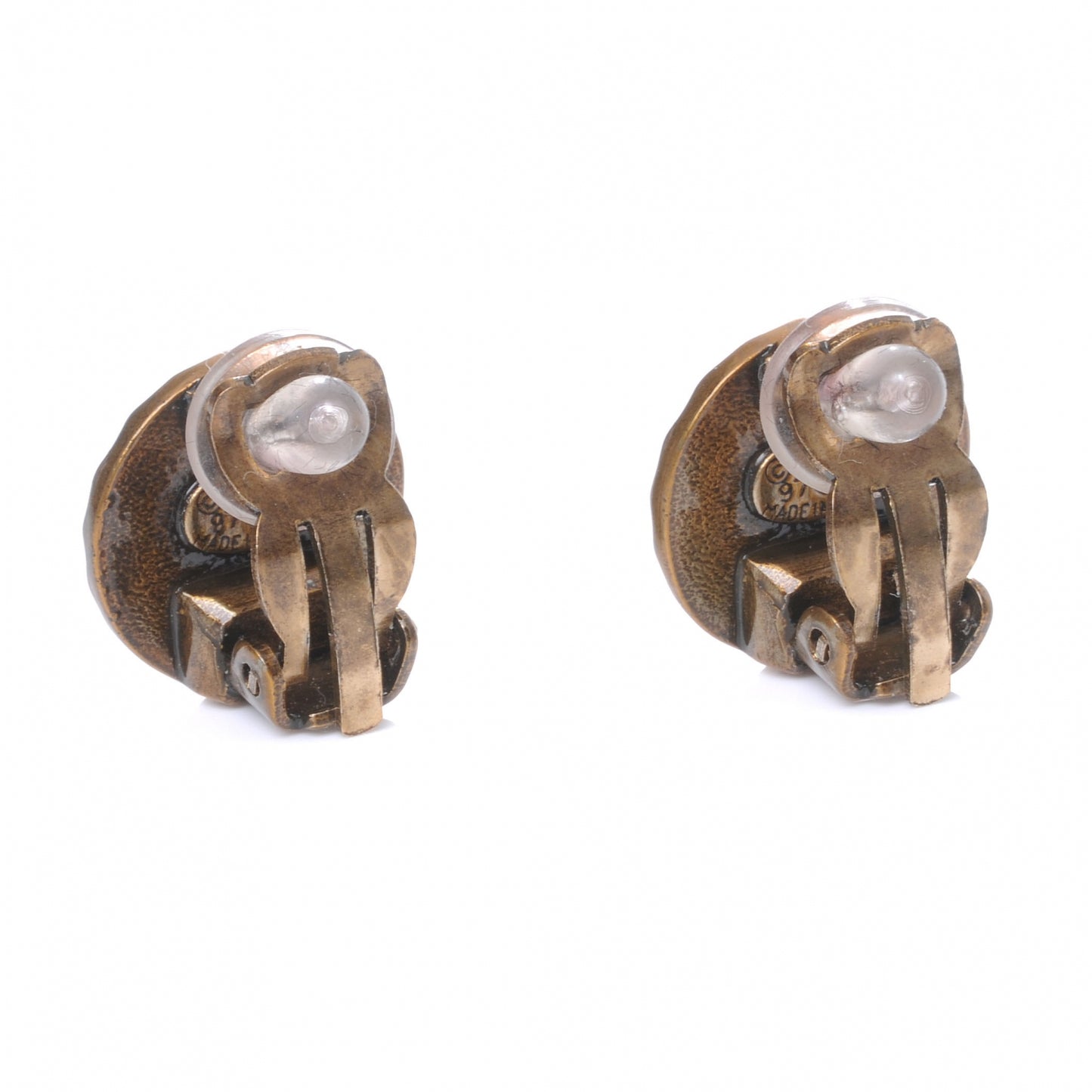 Faux Pearl CC Clip On Earrings Antique Bronze