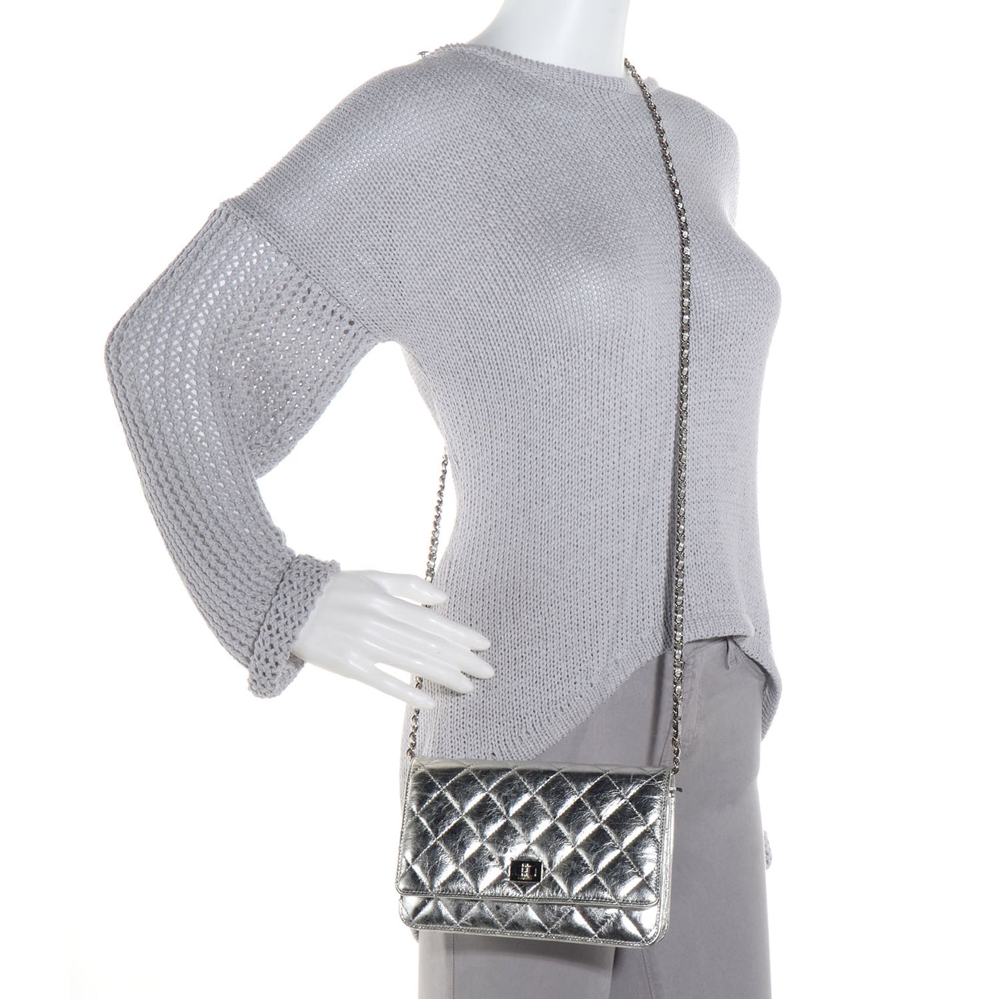 Calfskin Reissue Wallet On Chain WOC Silver