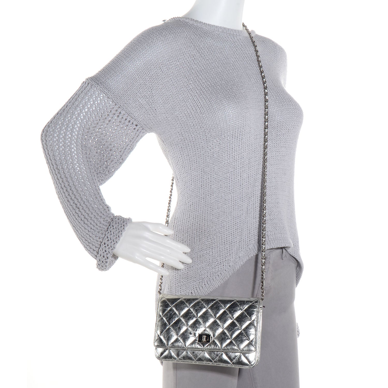 Chanel Calfskin Reissue Wallet On Chain WOC Silver 2 of 9