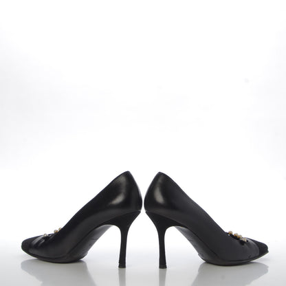 Chanel Lambskin Suede Cap Toe Pearl Pumps 38 Black 5 of 12