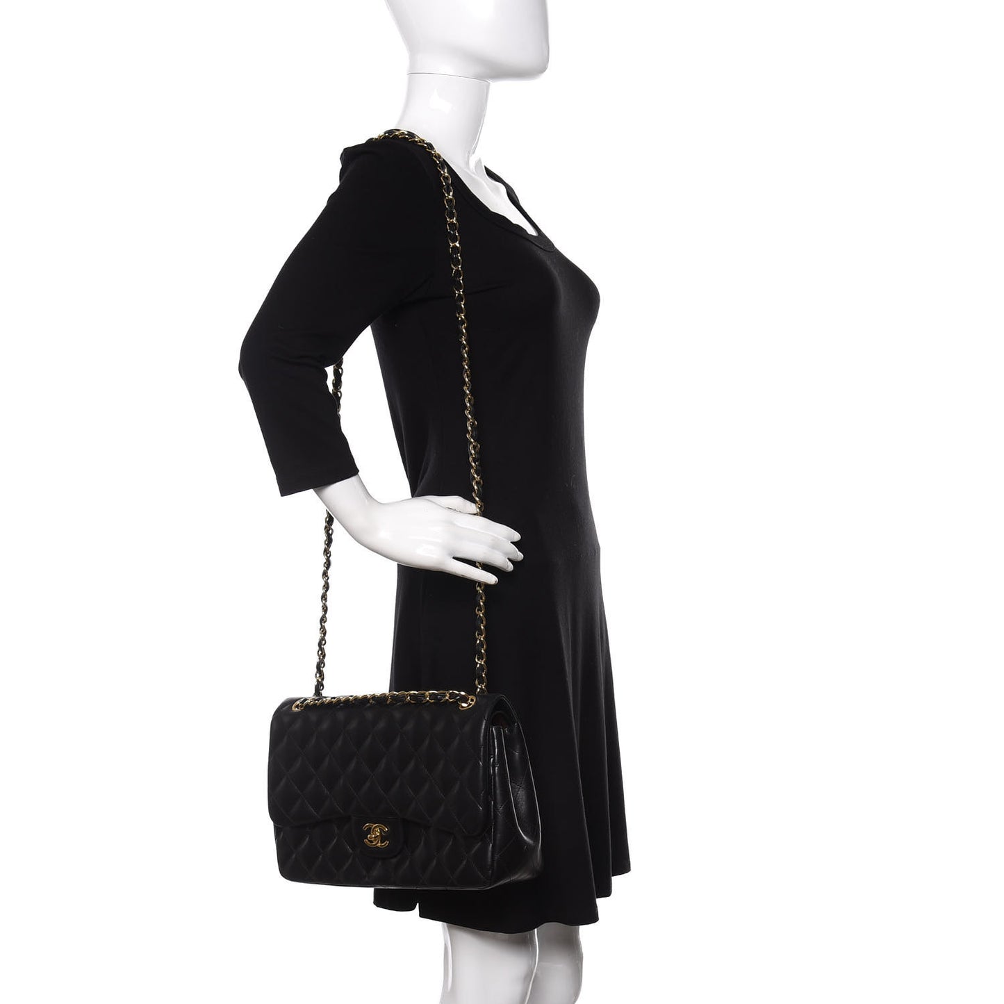 Lambskin Quilted Jumbo Double Flap Black