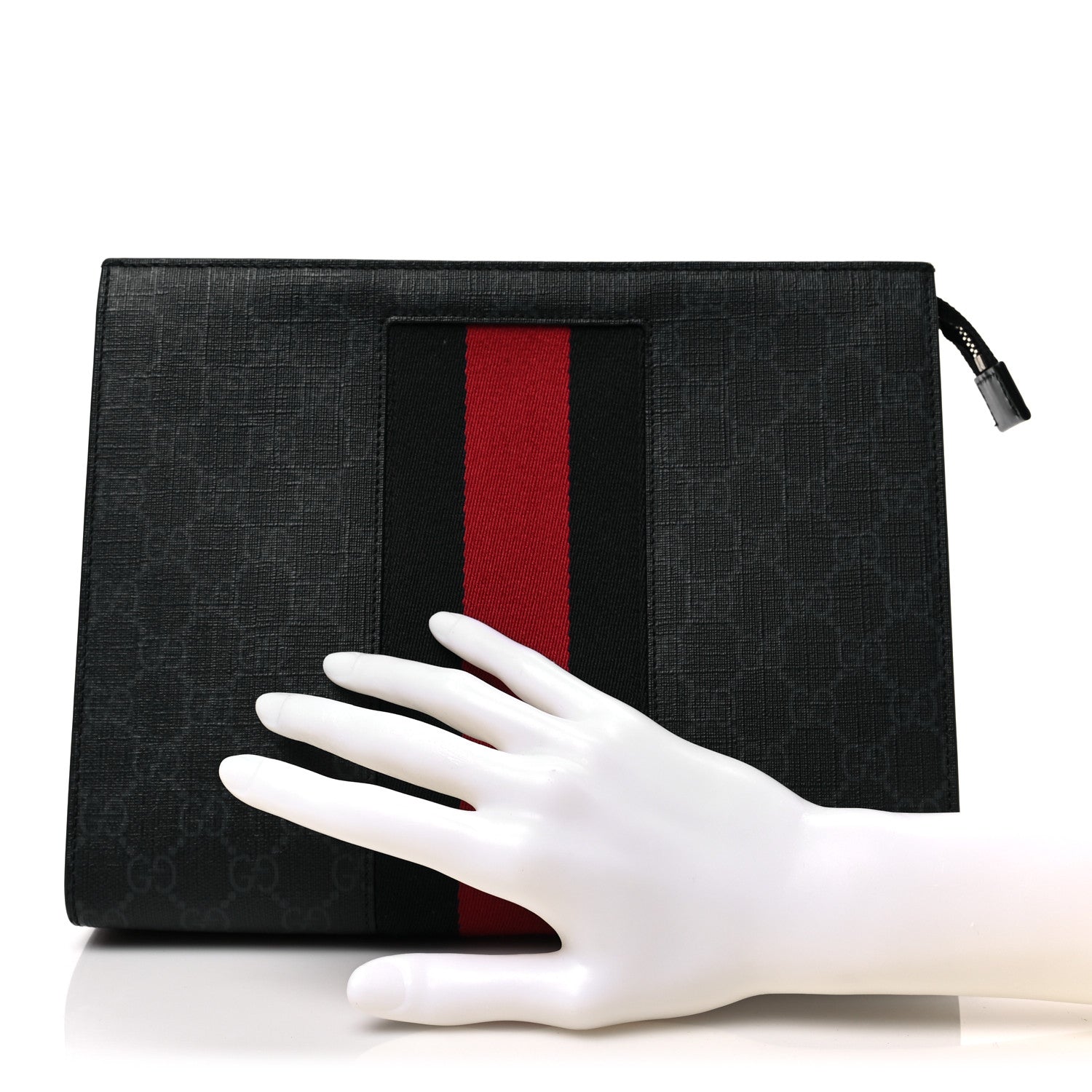 Gucci GG Supreme Monogram Selleria Calfskin Web New Web Cosmetic Case Black 2 of 9