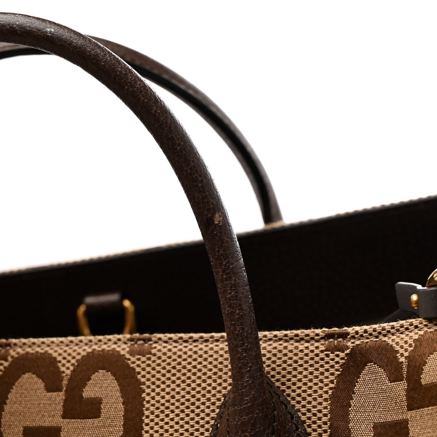 Gucci Monogram Jumbo GG Textured Dollar Calfskin Web Tote Bag Camel Ebony New Acero 11 of 15