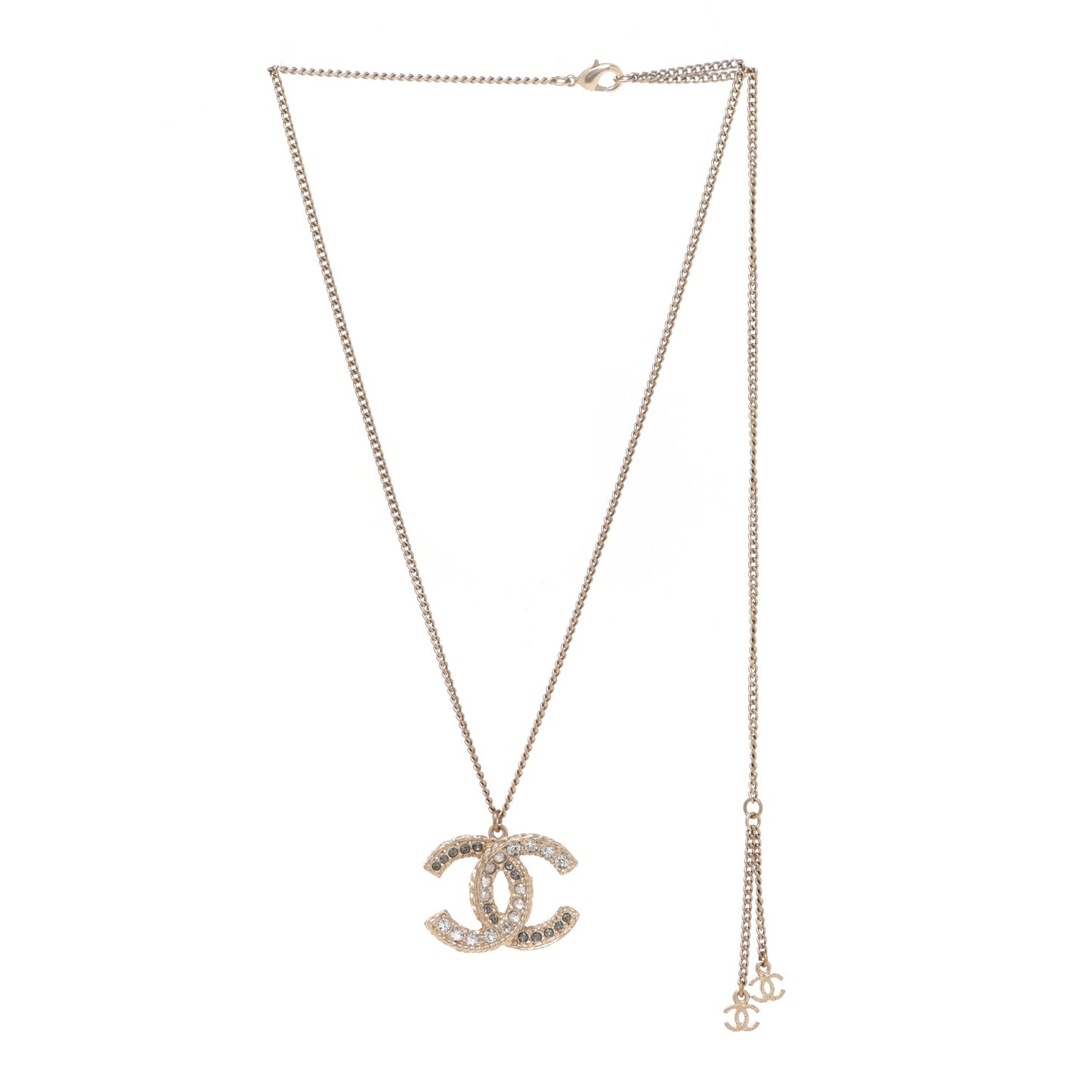 Crystal Enamel CC Reversible Pendant Necklace Gold