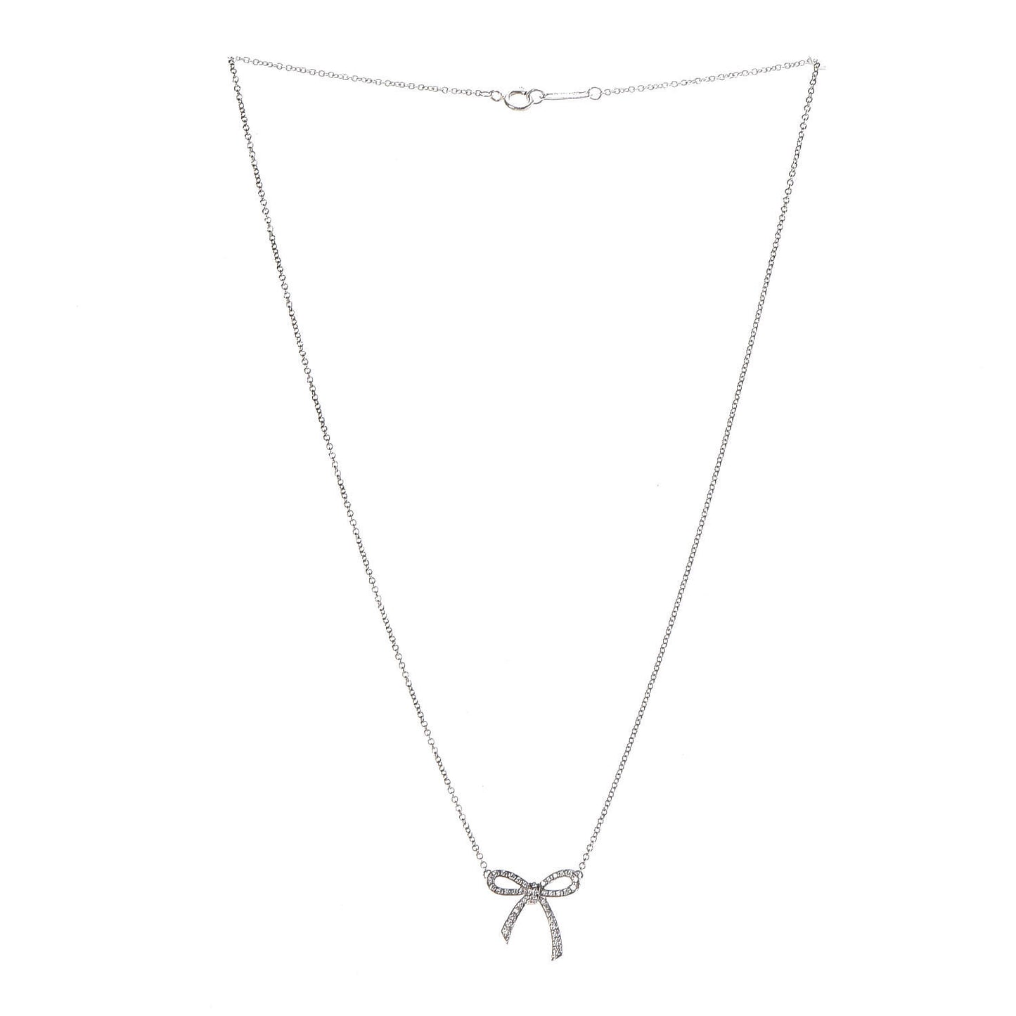 Platinum Diamond Mini Bow Pendant Necklace