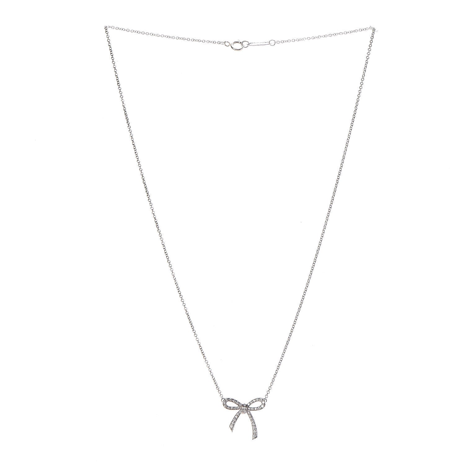 Tiffany Platinum Diamond Mini Bow Pendant Necklace 3 of 7