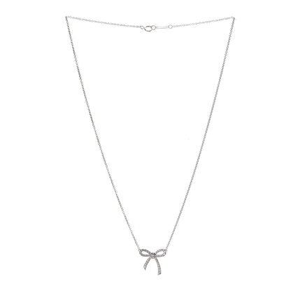 Tiffany Platinum Diamond Mini Bow Pendant Necklace 3 of 7