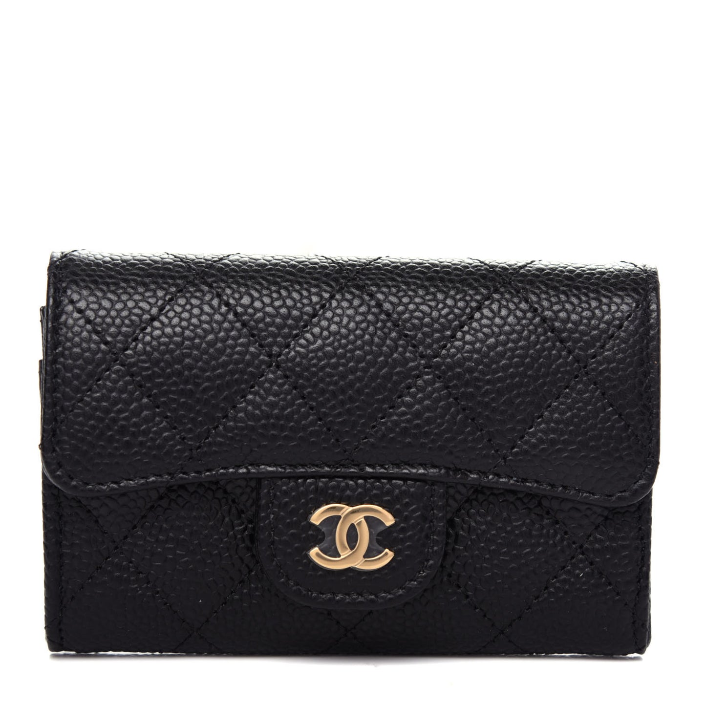 Caviar Quilted Flap Card Holder Wallet Black