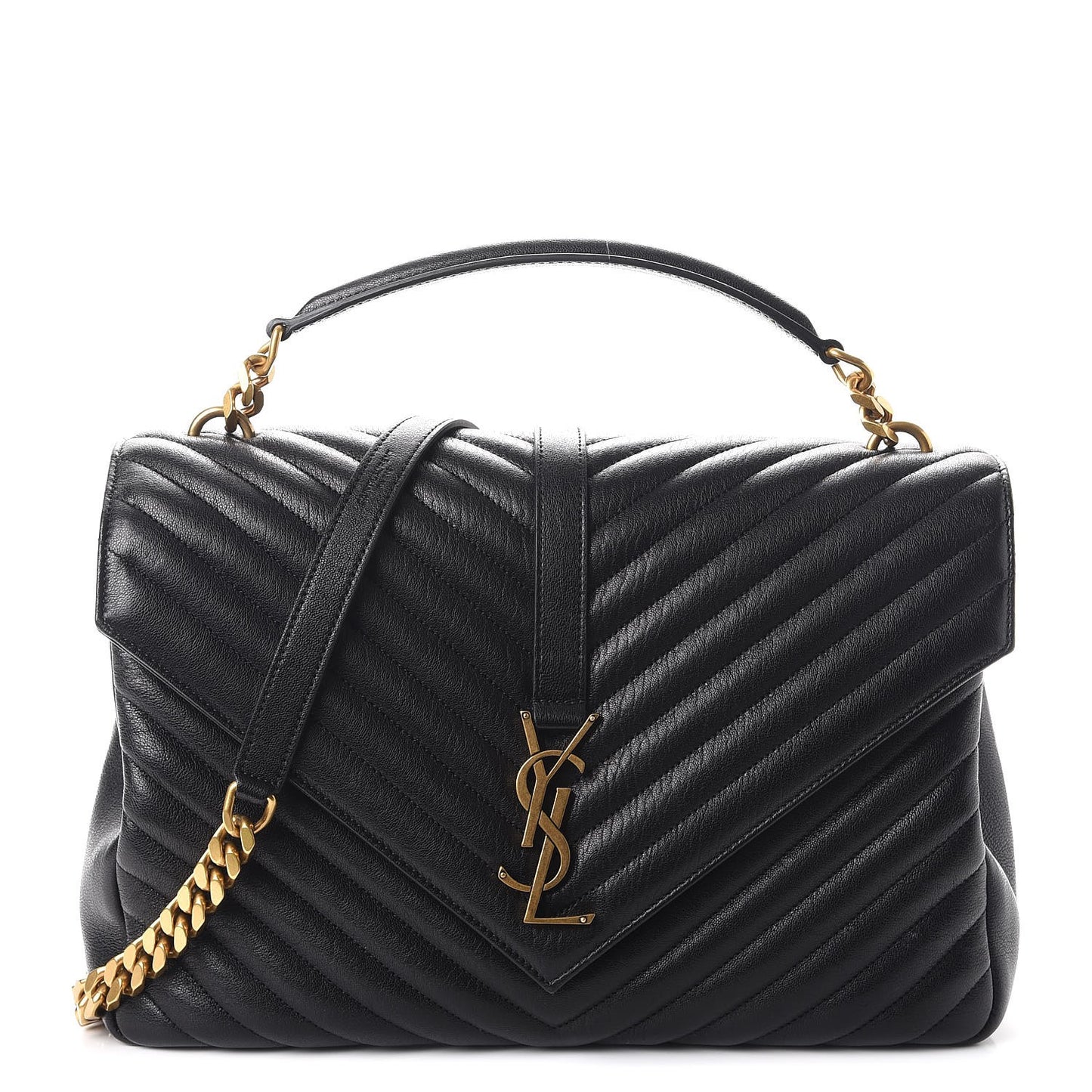 Sheepskin Matelasse Chevron Monogram Large College Satchel Black
