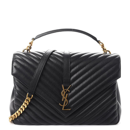 Saint Laurent Sheepskin Matelasse Chevron Monogram Large College Satchel Black 1 of 8