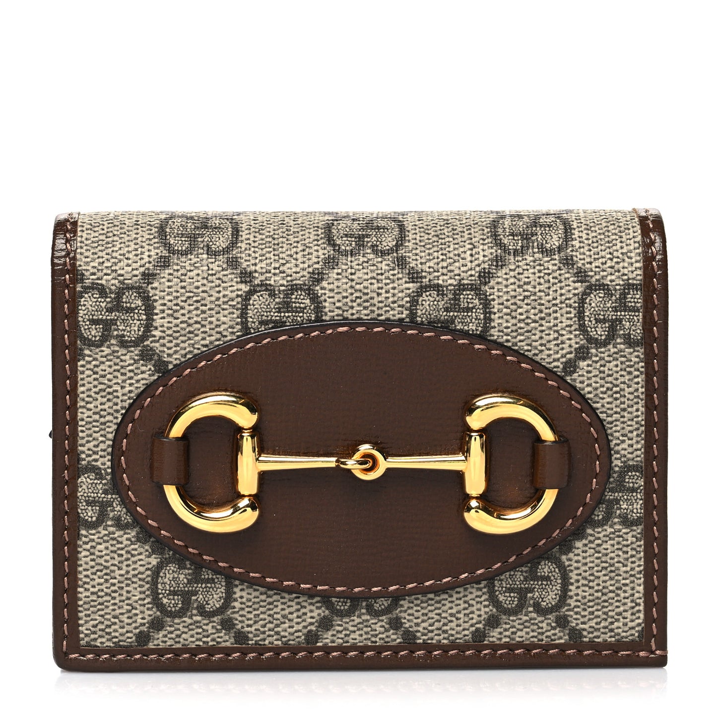 GG Supreme Monogram Horsebit 1955 Card Case Wallet Beige Ebony Brown Sugar
