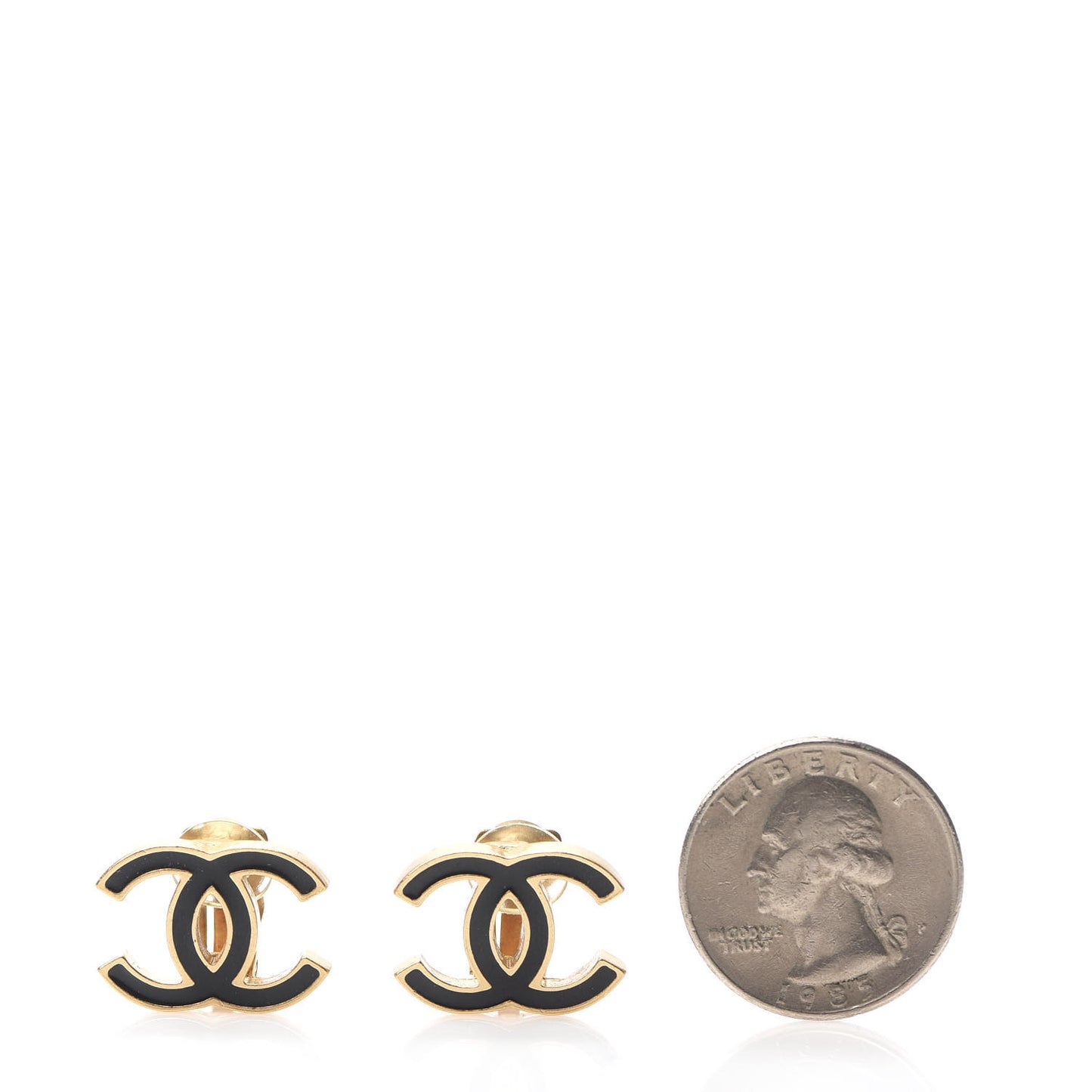 Enamel CC Clip On Earrings Gold Black