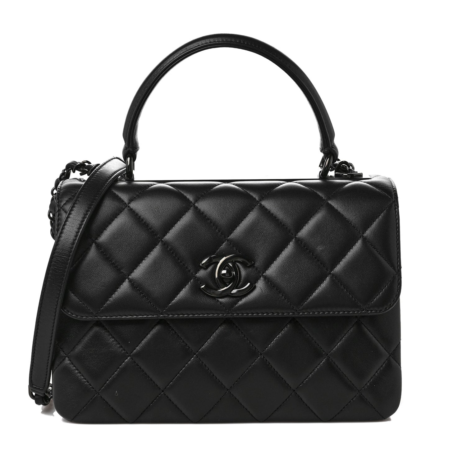 Lambskin Quilted Small Trendy CC Dual Handle Flap Bag So Black