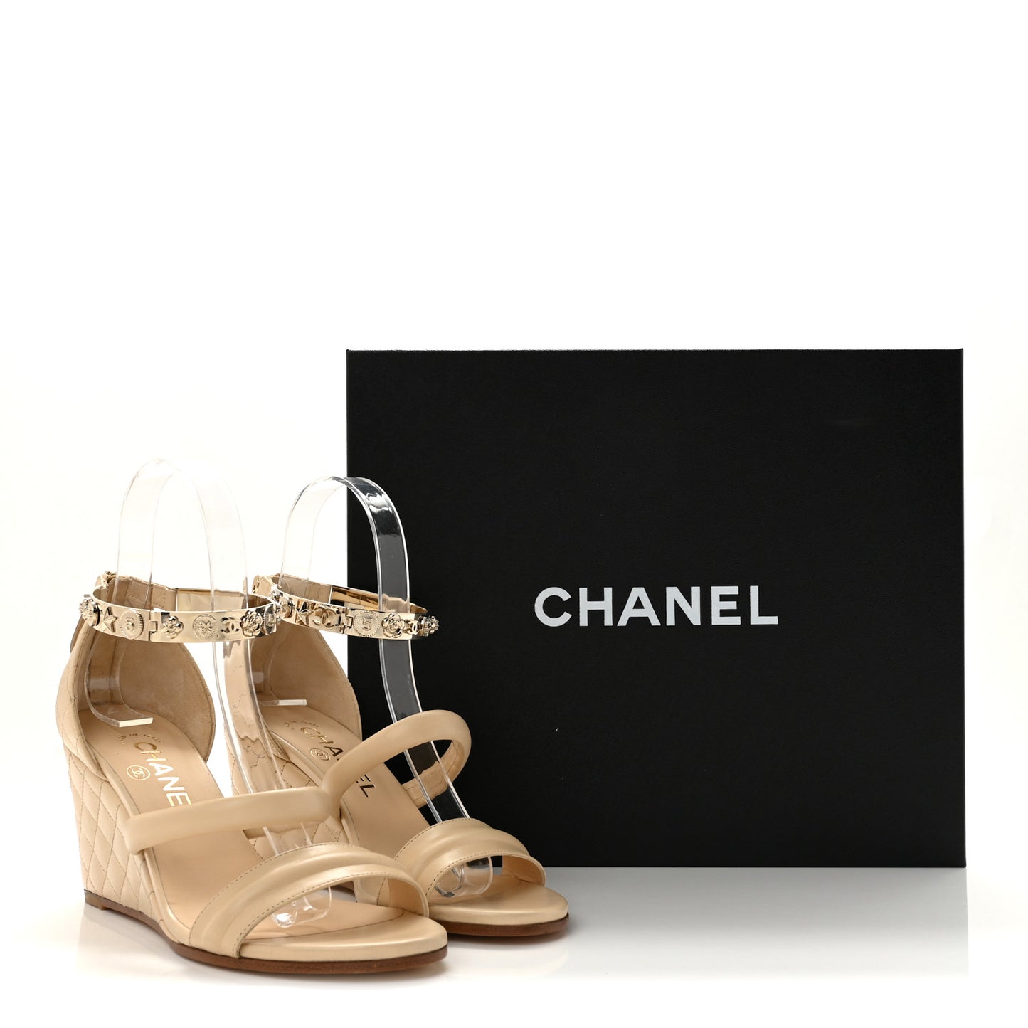 Calfskin Charms Wedge Sandals 36.5 Beige