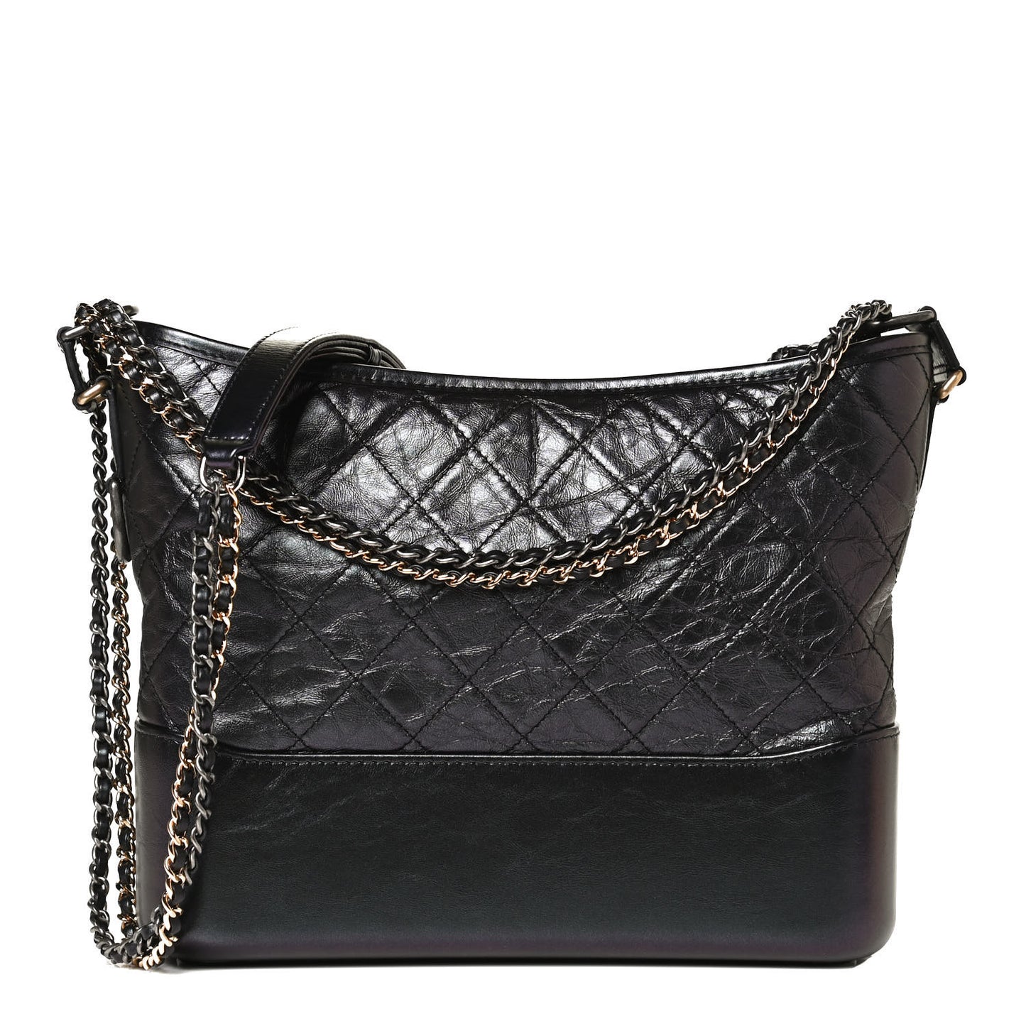 Iridescent Aged Calfskin Quilted Medium Gabrielle Hobo Black