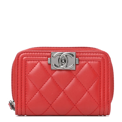 Chanel Lambskin Quilted Zip Around Boy Coin Purse Wallet Red 1 of 8