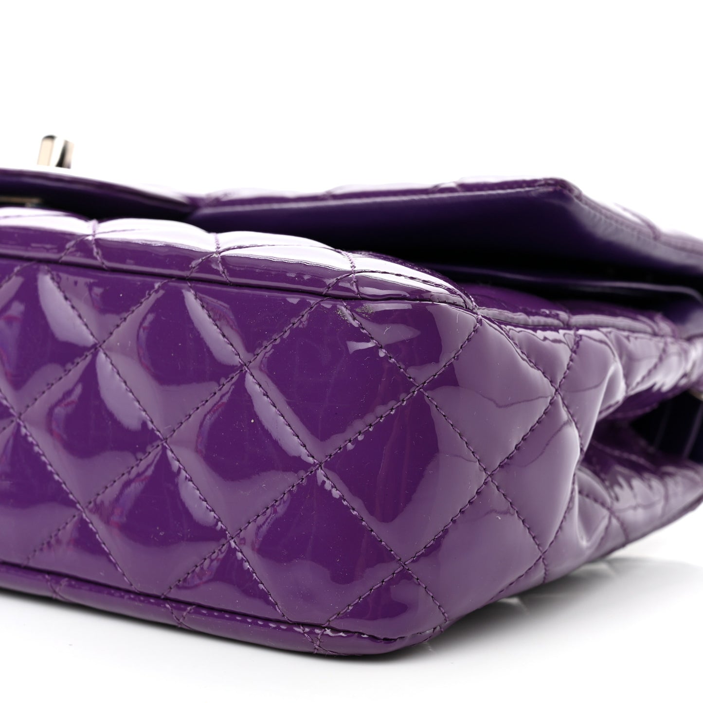 Patent Calfskin Quilted Medium Double Flap Purple