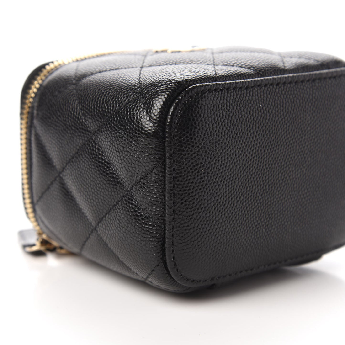 Caviar Quilted Mini Pearl On Top Vanity Case With Chain Black
