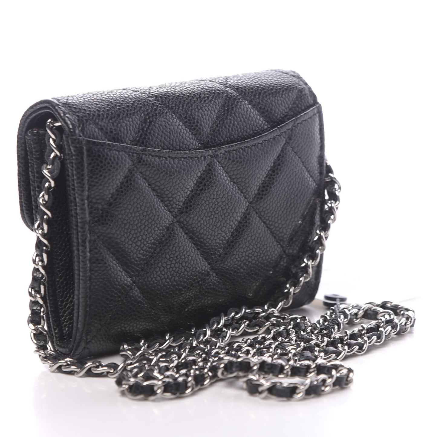 Caviar Quilted Flap Card Holder On Chain Black