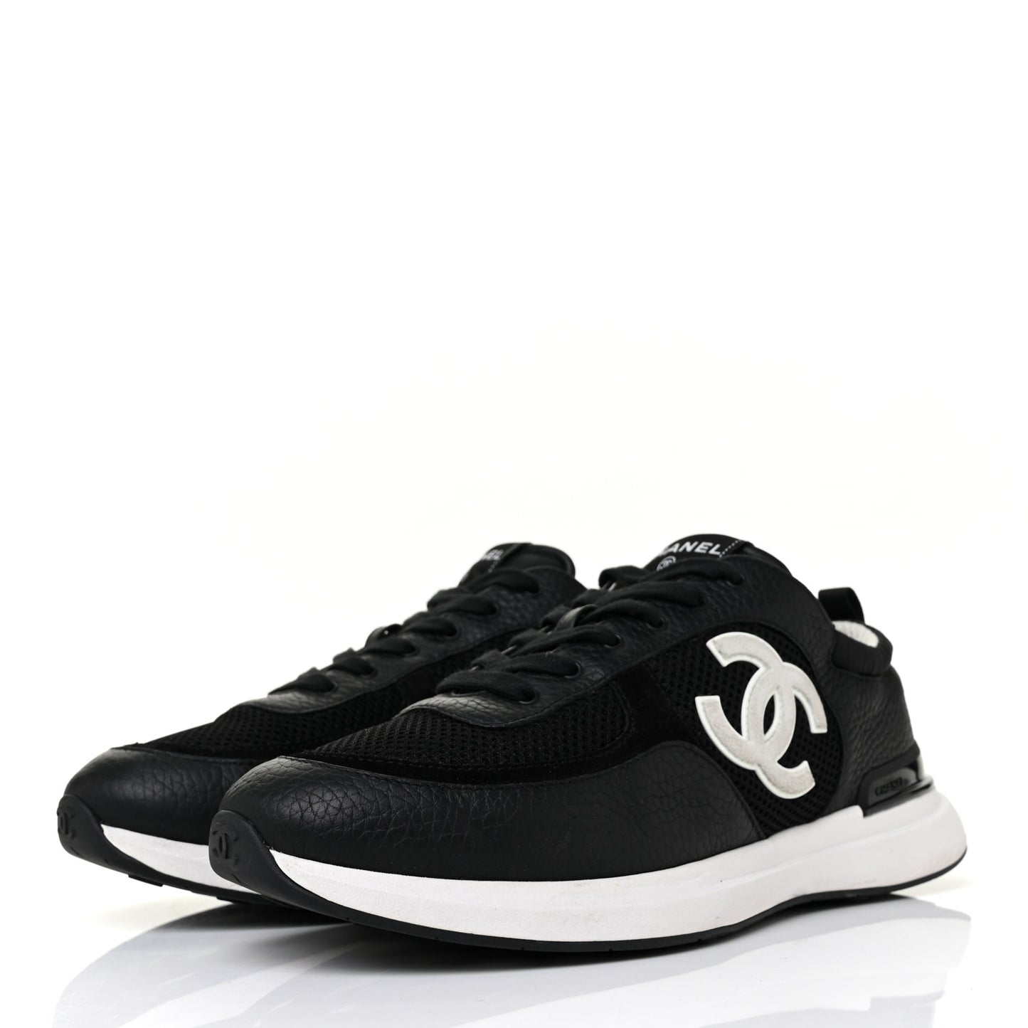 Calfskin Mesh Suede Mens CC Sneakers 43 Black White