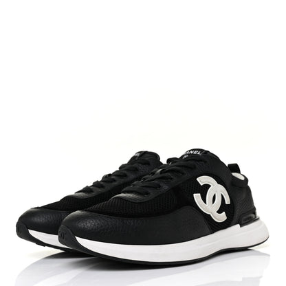 Chanel Calfskin Mesh Suede Mens CC Sneakers 43 Black White 3 of 9
