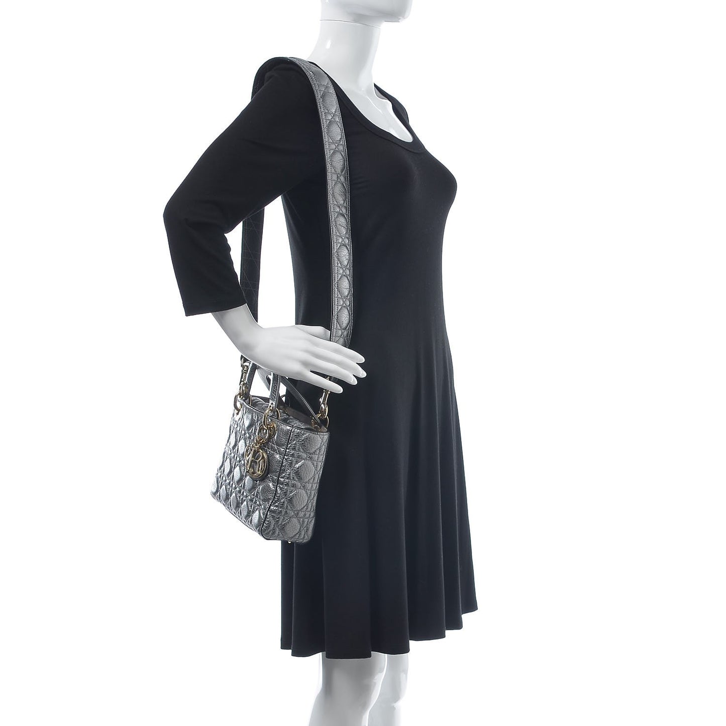 Metallic Grained Calfskin Cannage Small Supple Lady Dior Steel
