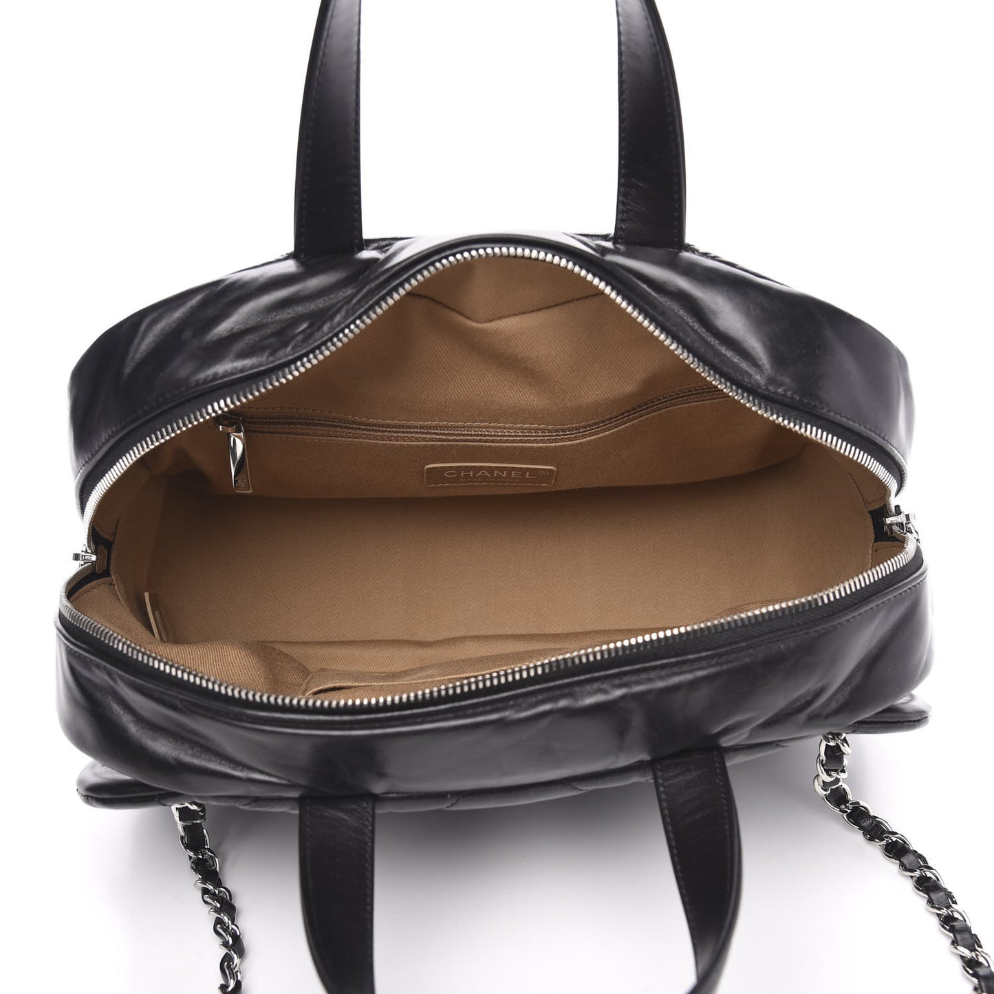 Aged Calfskin Quilted Small Express Bowling Bag Black