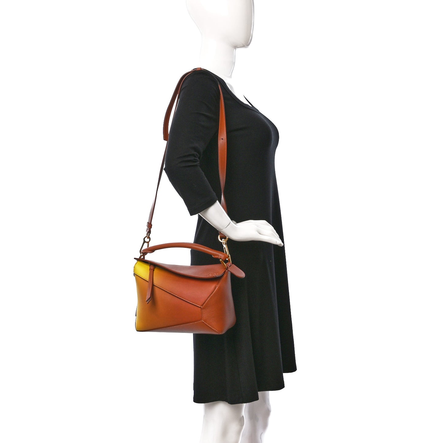 Calfskin Paula's Ibiza Degrade Small Puzzle Edge Bag Lemon Tan