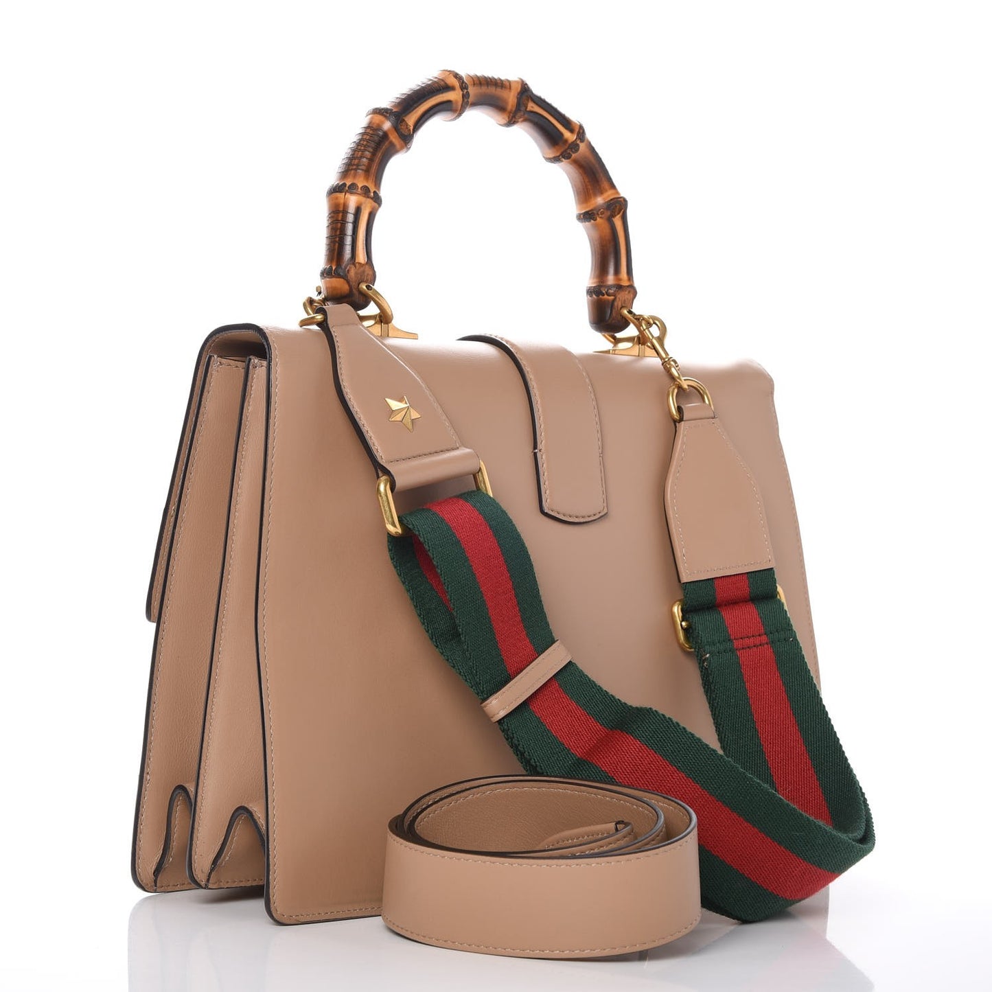 Moon Calfskin Web Large Dionysus Bamboo Top Handle Bag Camelia Bright Evergreen Hibiscus Red