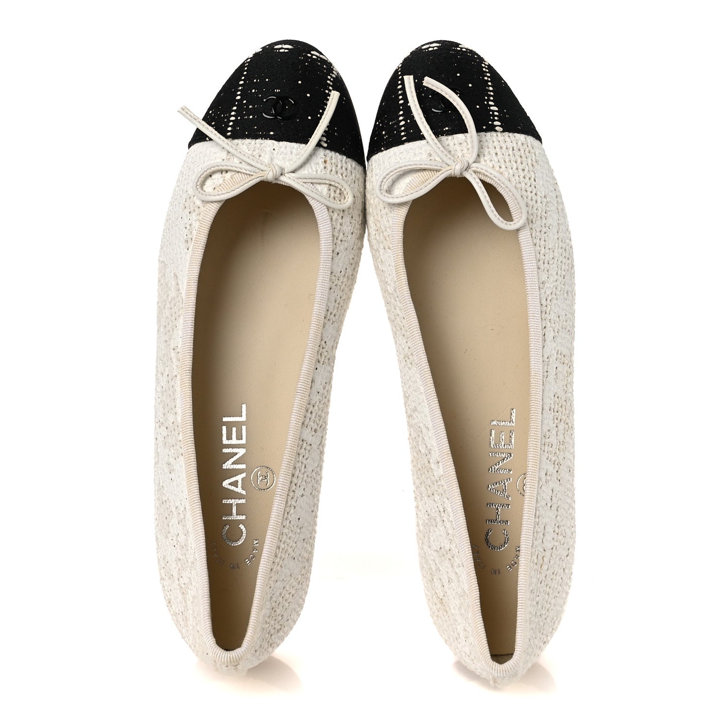 Tweed Cap Toe Ballet Flats 37 White Black