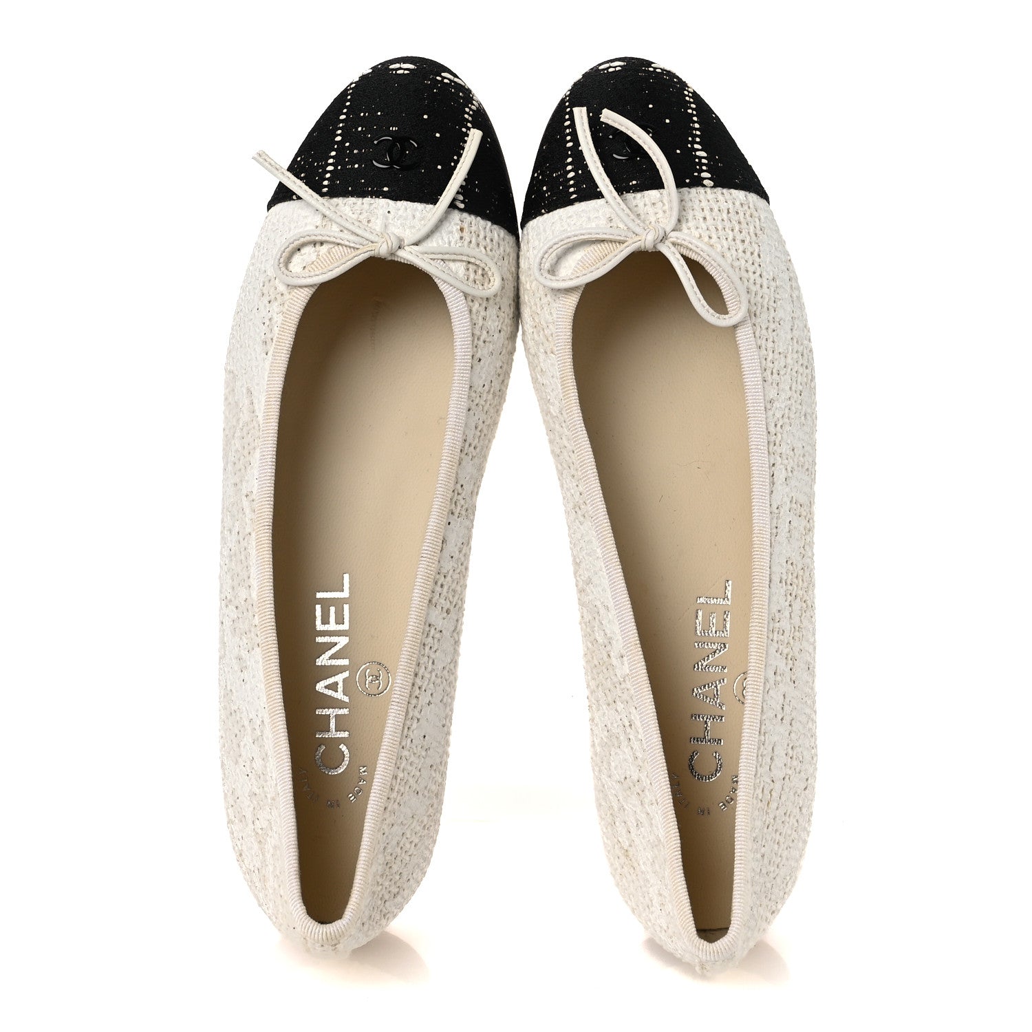 Chanel Tweed Cap Toe Ballet Flats 37 White Black 2 of 13