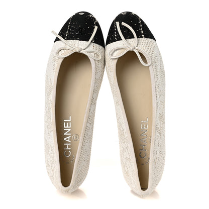 Chanel Tweed Cap Toe Ballet Flats 37 White Black 2 of 13
