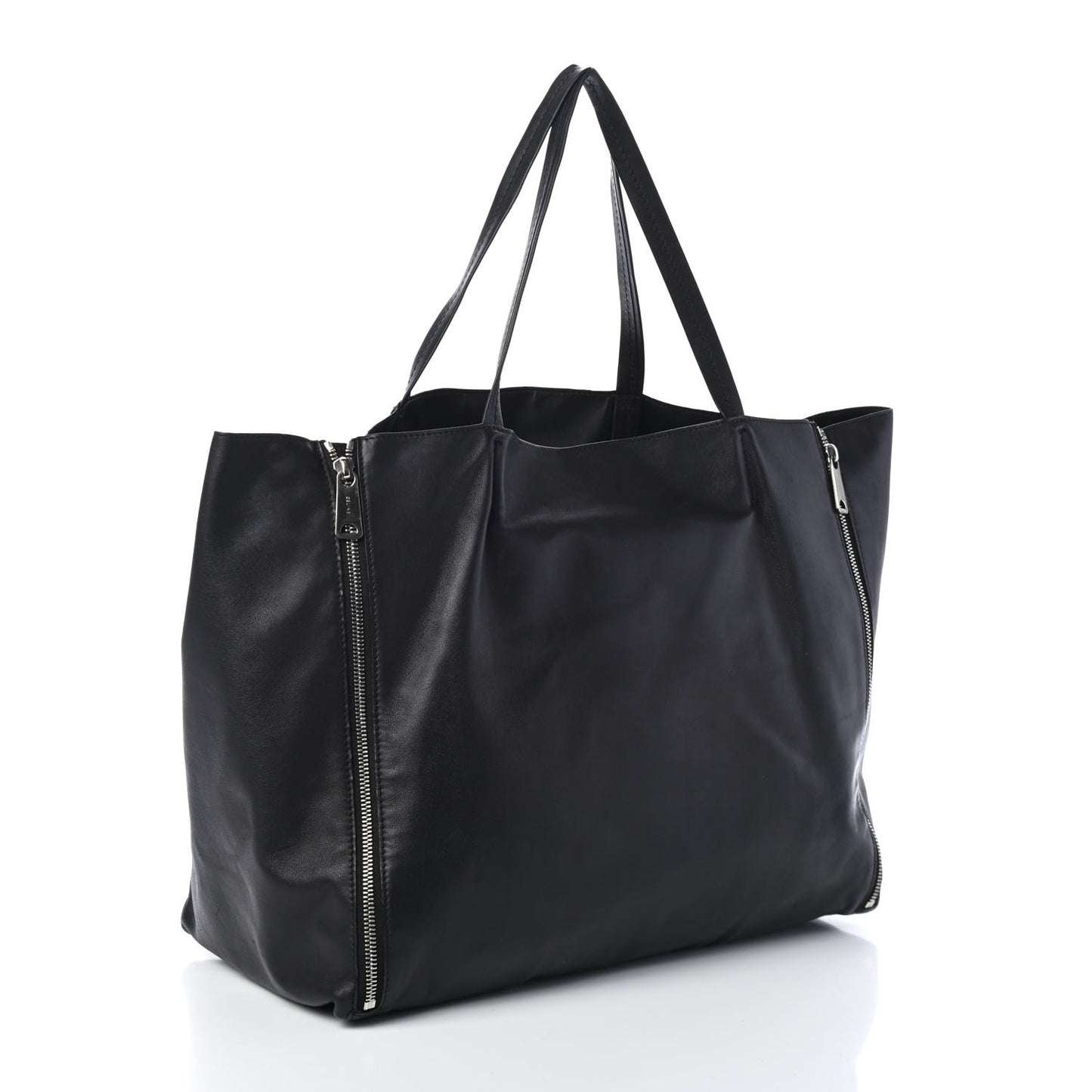 Smooth Lambskin Horizontal Zipper Gusset Cabas Black