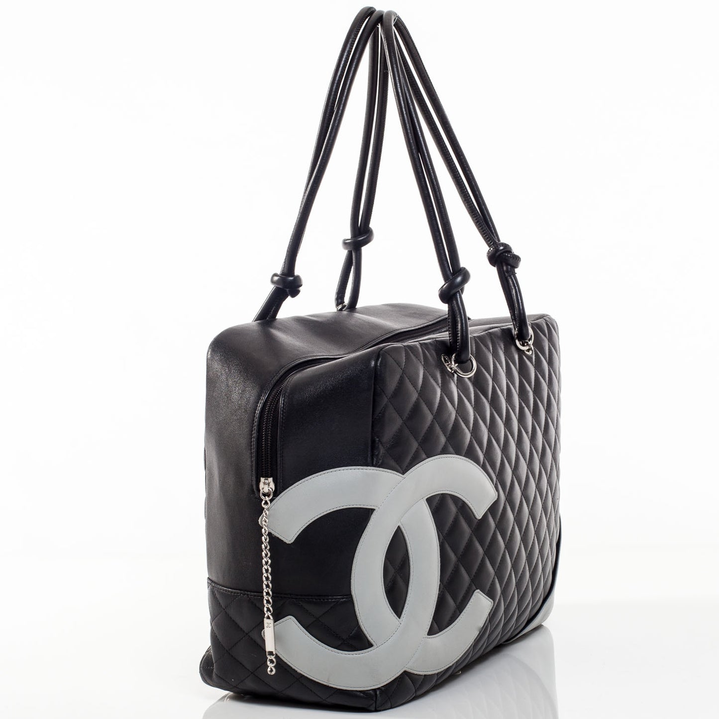 Calfskin Quilted Large Cambon Bag Black
