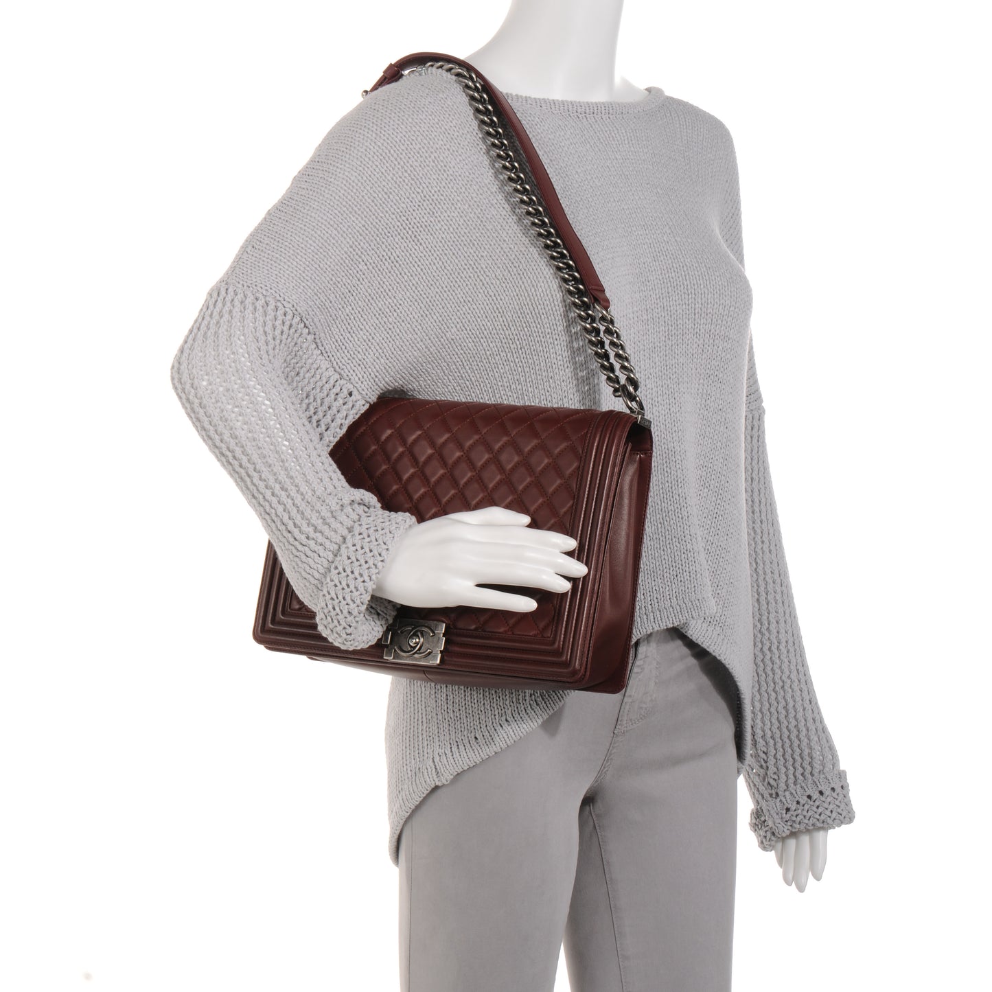 Lambskin Quilted Large Boy Flap Burgundy