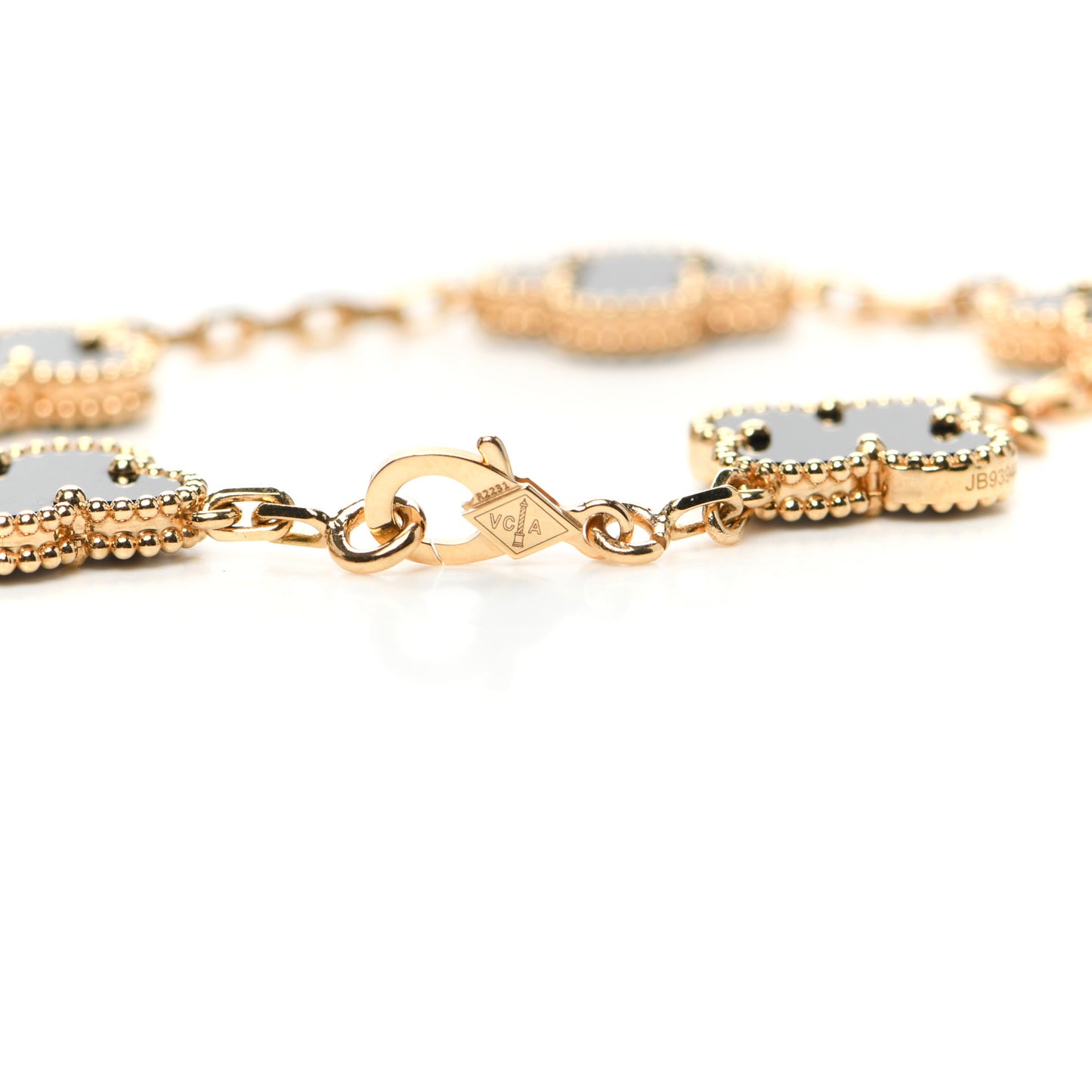 18K Yellow Gold Black Onyx 5 Motifs Vintage Alhambra Bracelet