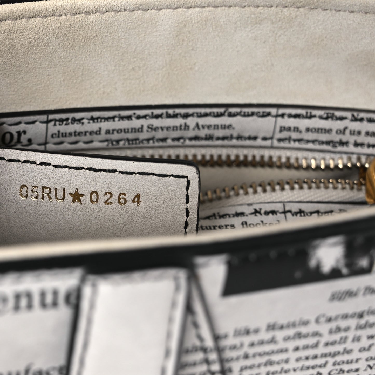 Calfskin Newspaper Printed Saddle Bag With Strap Black White