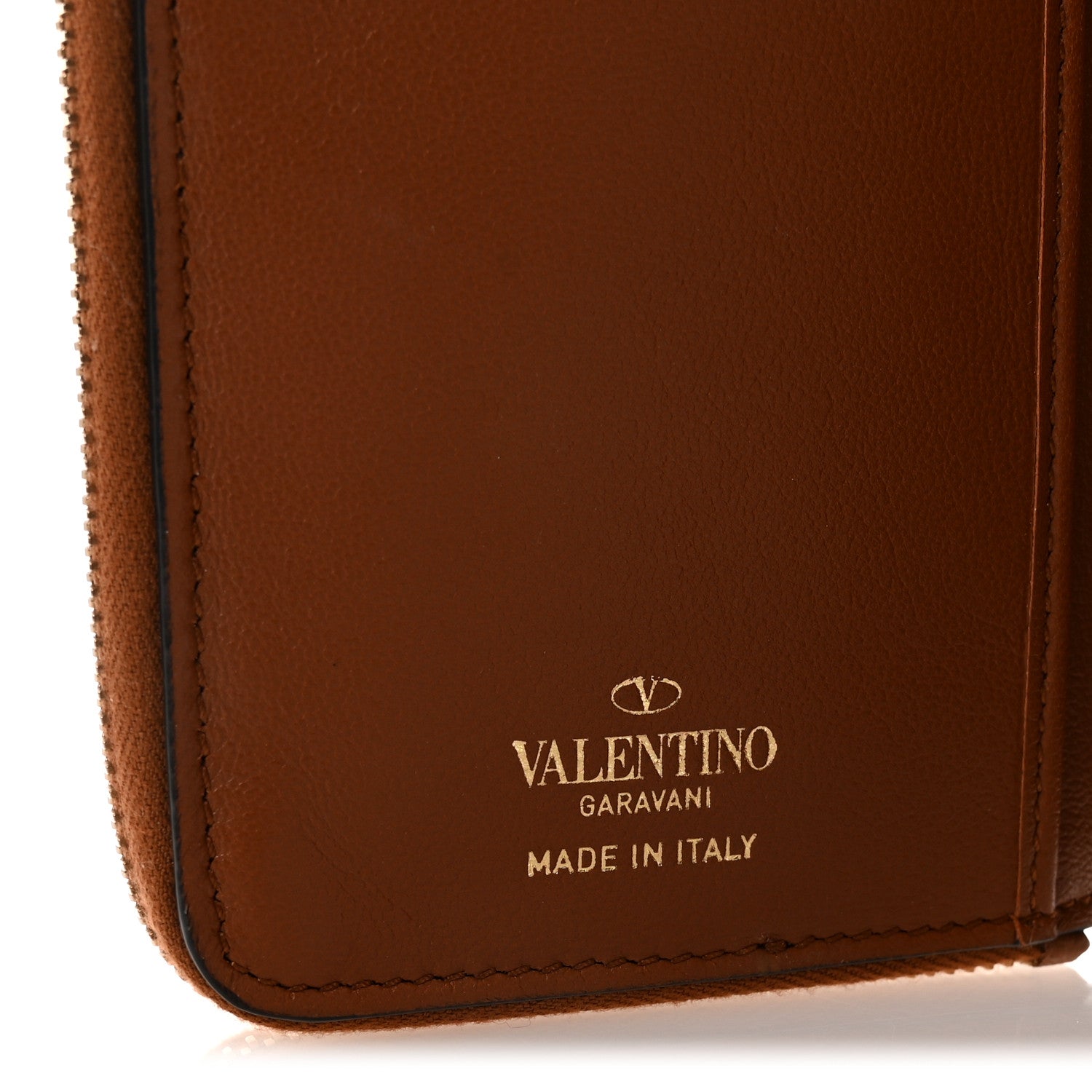 Valentino Garavani Grained Calfskin Vlogo Zip Around Wallet Saddle