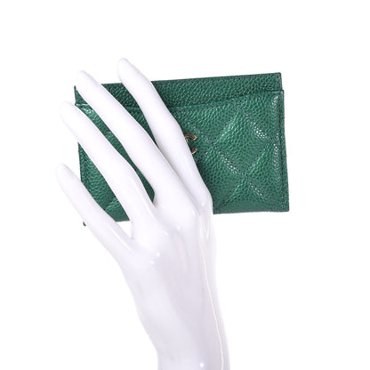 Chanel Metallic Caviar Quilted Card Holder Green 2 of 8