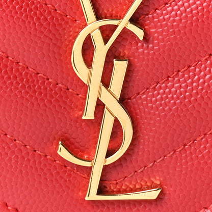 Saint Laurent Grain De Poudre Matelasse Chevron Monogram Envelope Chain Wallet  New Red 9 of 12