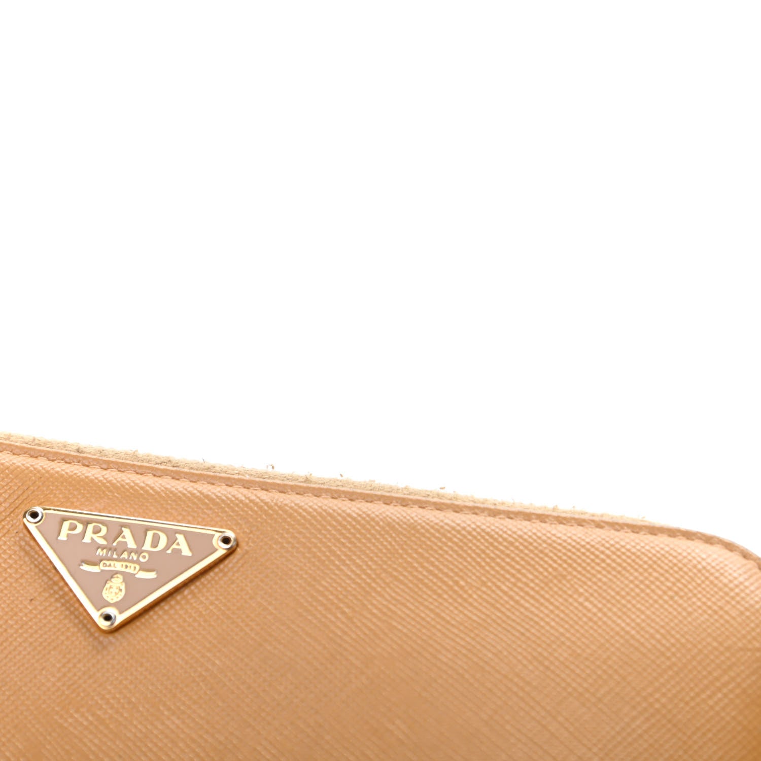 Prada Saffiano Triangle Zip Around Wallet Gold Miele 9 of 10