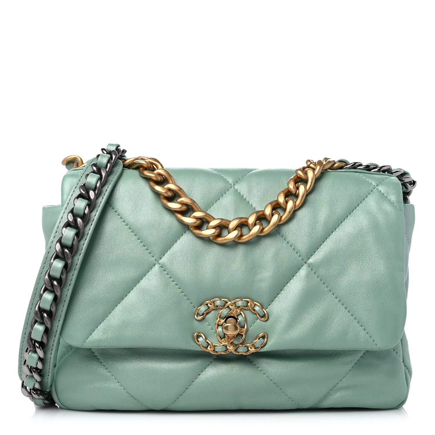Chanel Goatskin Quilted Medium Chanel 19 Flap Light Blue 1 of 9