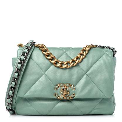 Chanel Goatskin Quilted Medium Chanel 19 Flap Light Blue 1 of 9
