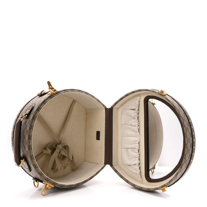 Gucci GG Supreme Monogram Textured Dollar Calfskin Web Savoy Hat Box Beige Ebony New Acero 4 of 8