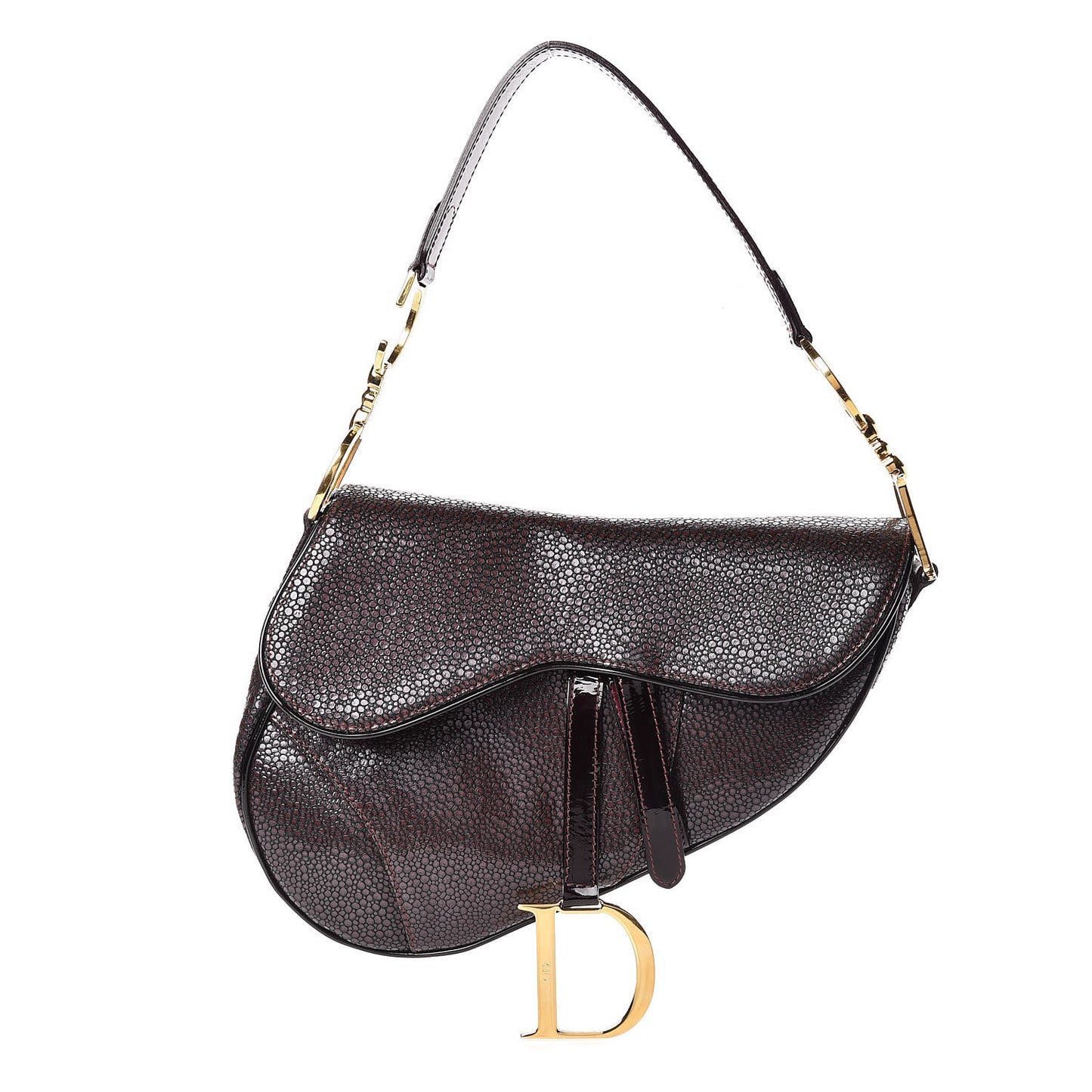 Calfskin Stingray Embossed Saddle Bag Red